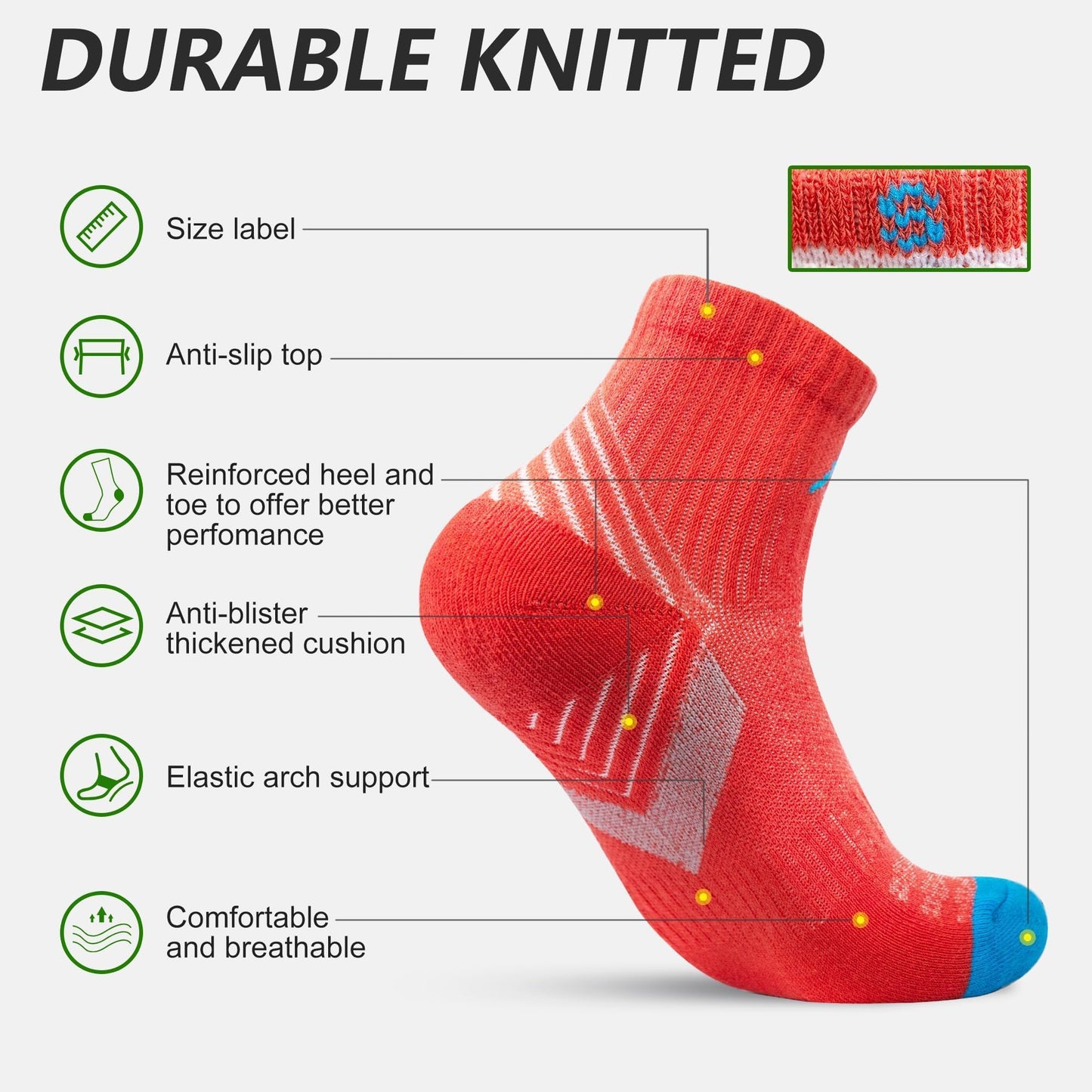 innotree Merino Wool Hiking Socks for Women Quarter Ankle Crew Thermal Cushion Moisture Wicking Socks,5 Pairs,Small