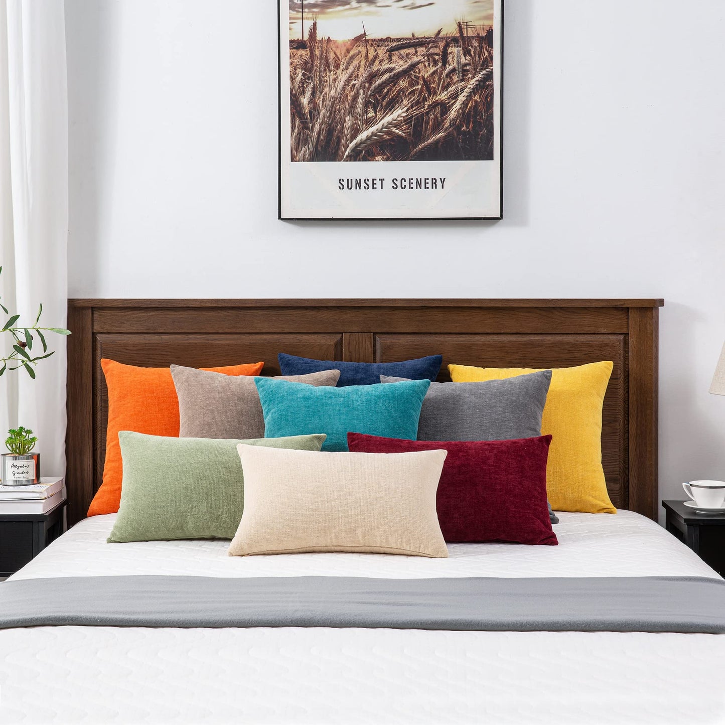 Decorative Square Throw Pillow Covers 20x20 Inch set of 2, Super Soft Chenille Farmhouse Pillowcase for Living Room Bedroom Sofa Couch Cushion Cover Gold Yellow 50x50cm/20x20 Inch