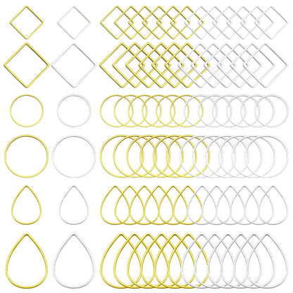 120Pcs Earring Hoops for Jewelry Making,Earring Finding Hypoallergenic Earrings Beading Hoop Bulk Open Bezel Pendant Frame Teardrop Square Round Circle Earrings Making Supplies for DIY Crafts