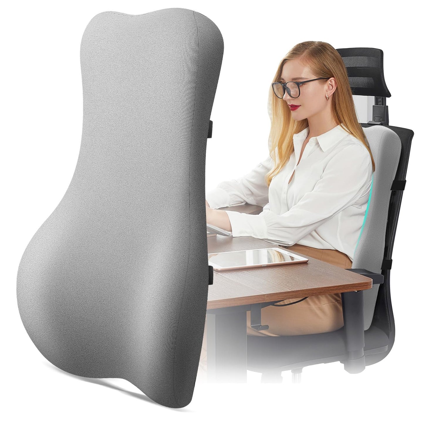High Back Support Pillow for Office Chair Fully Support Entire Back for Pain Relief and Comfort - Memory Foam Lumbar Support Pillow for Office Chair,Computer,Recliner
