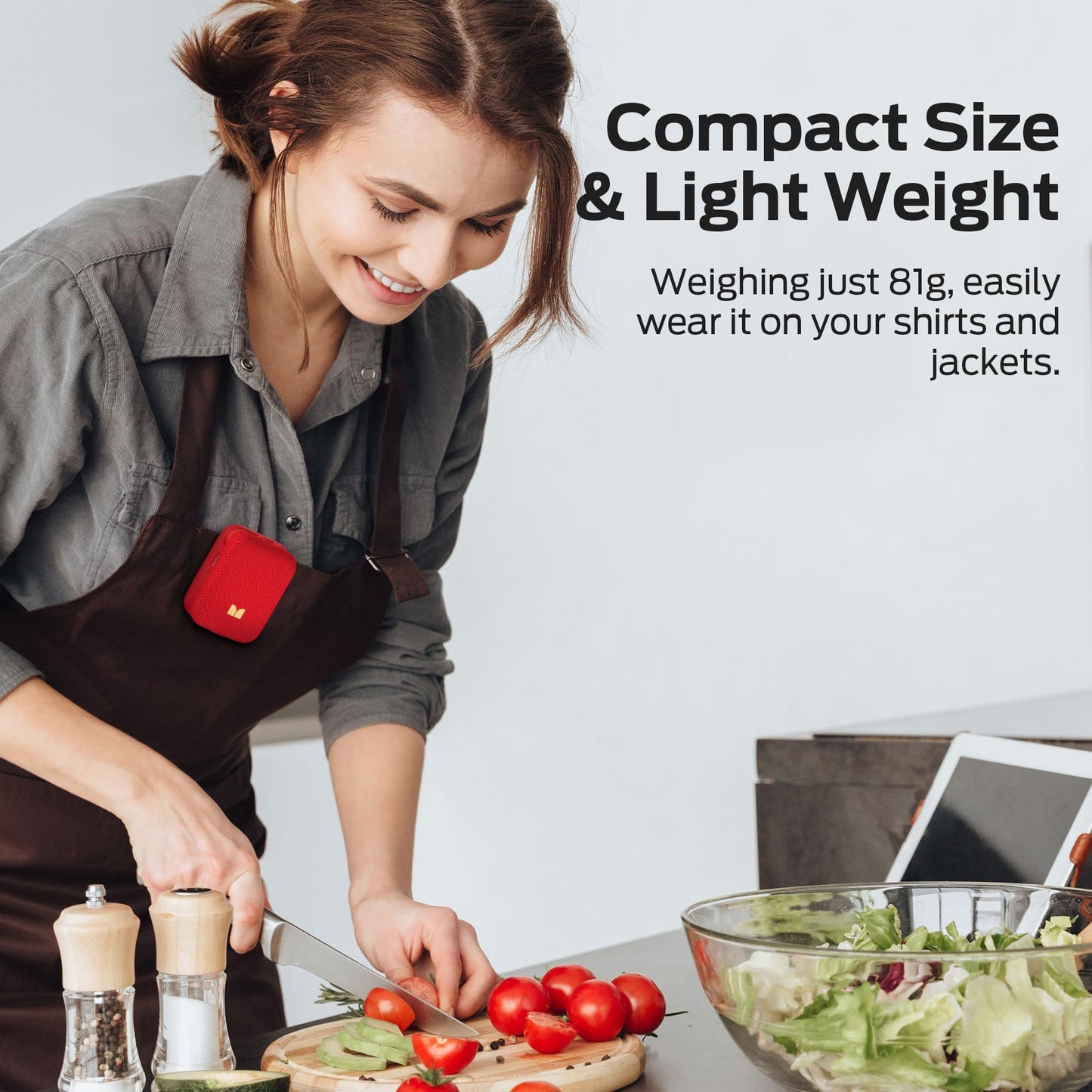 Monster Atomic Atom Wearable Bluetooth Speaker with Mics for Hands-Free Calls, IPX5 Waterproof, Compact and Portable Speaker for Workout, Cycling, Red