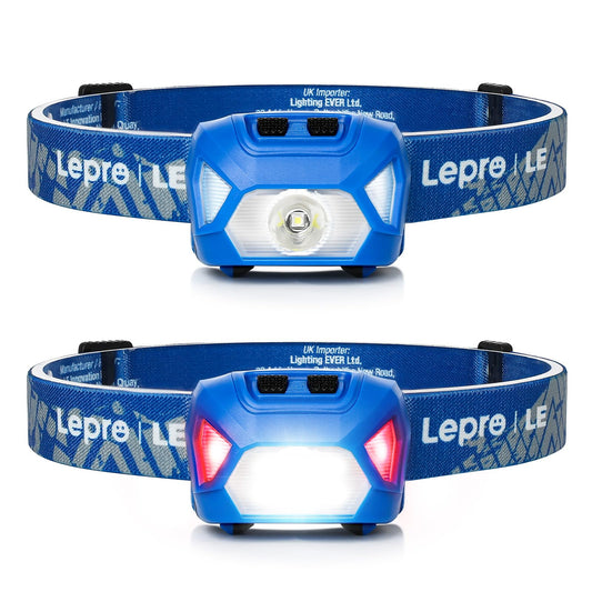 Lepro HeadLamp, 2 Pack Super Bright LED Head lamp with 6 Lighting Modes, Waterproof, Battery Powered LED Lightweight Headlight for Cycling Running Camping for Kids Adults