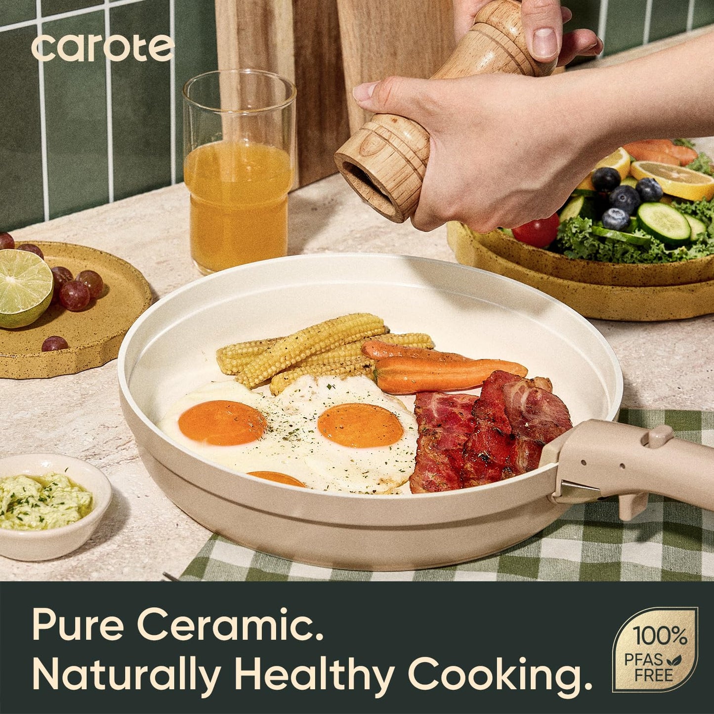 CAROTE 20pcs Ceramic Cookware Set Titanium Nonstick with Detachable Handles, Non Toxic Cookware, Pots and Pans Set Non Stick, Induction Available, Kitchen Cooking Pot and Pan, Dishwasher Safe