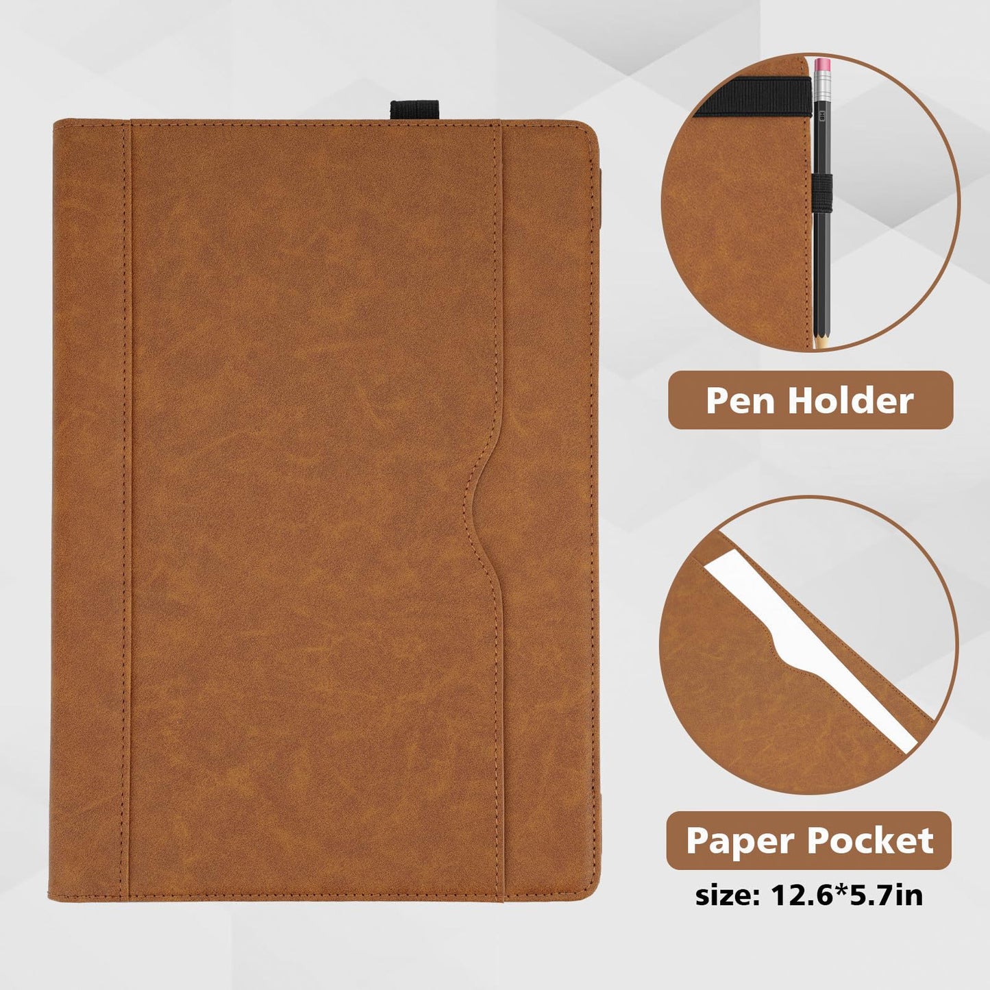 TYTX Compatible with MacBook Air 13 Inch Leather Case, for Model A2337 M1 A2179 A1932 2018-2021 Retina Display Touch ID, PU Leather Laptop Case with Pocket for Papers and Pen Holder, Brown