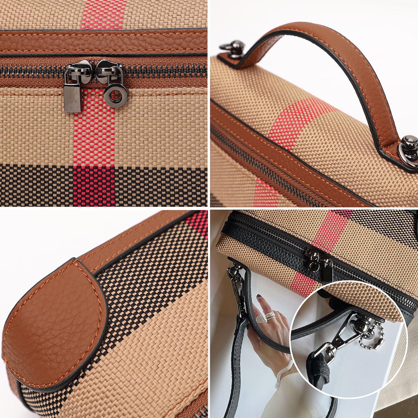 Rejolly Crossbody Bag for Women Pouch Top-Handle Leather Bag Designer Shoulder Handbag Quiet Luxury Trendy Purse (Stripe Canvas Brown)