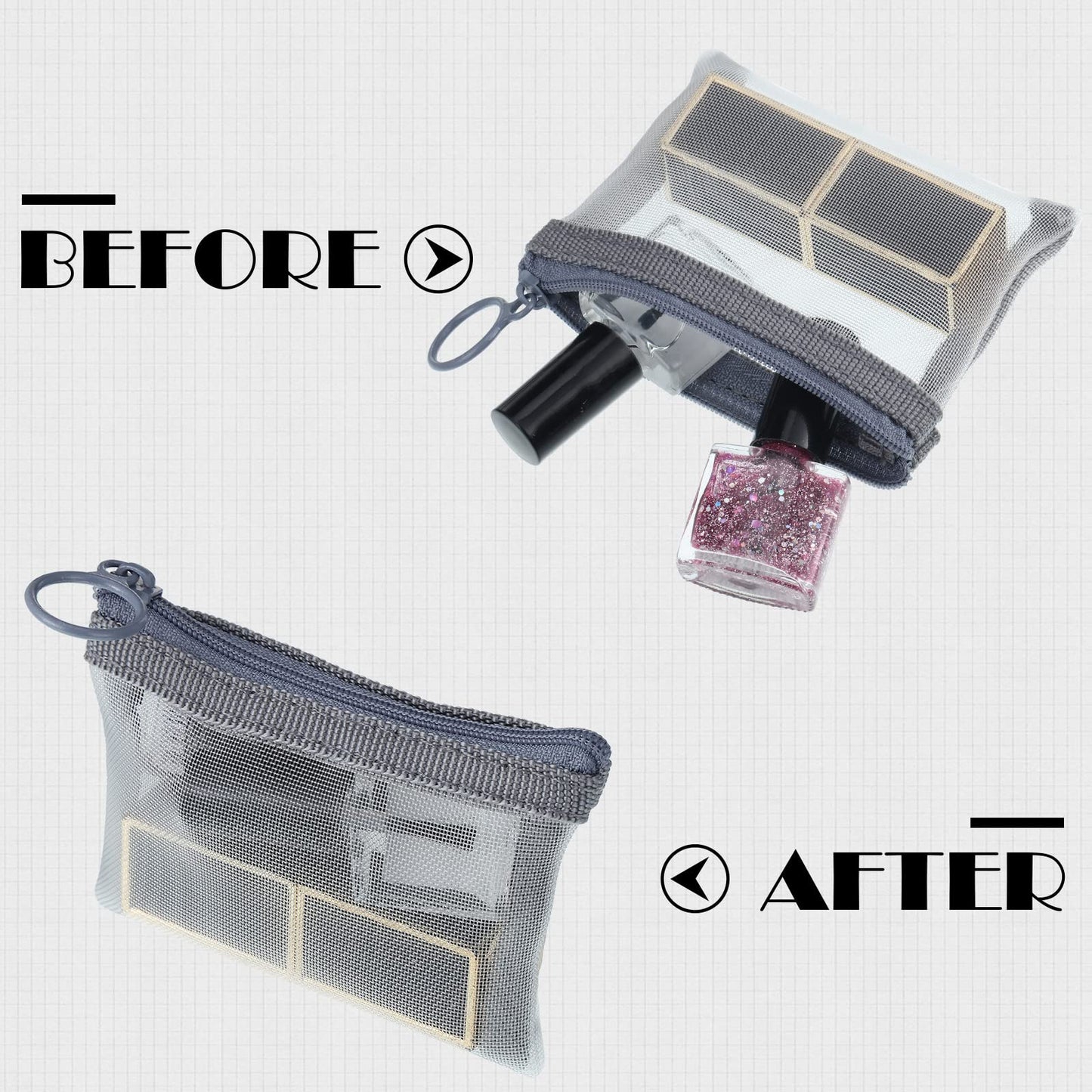 Frienda 10 Pcs Small Mesh Bags with Zipper Mini Zipper Mesh Bags Nylon Cosmetic Coin Purse Pouches Portable Reusable Storage Pouch with Keychain for Women Home Travel(5 x 4 Inch,Grey)