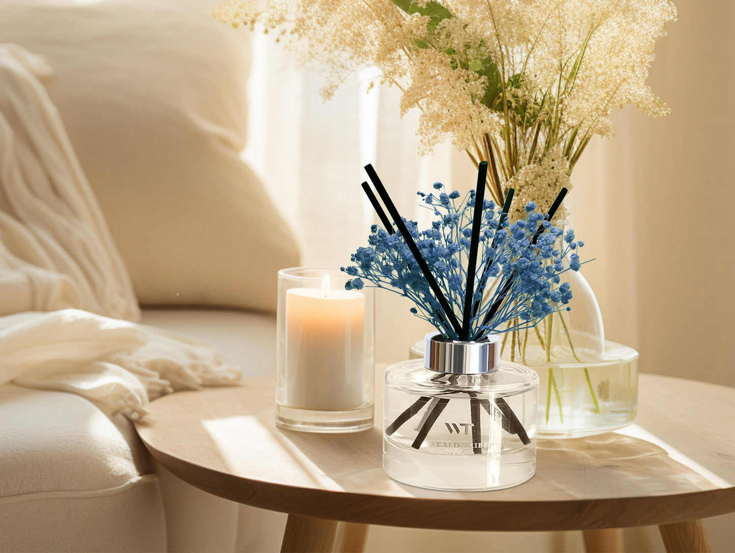 Flower Reed Diffuser Set Cashmere Vanilla Scent for Bathroom Accessories,Christmas Shelf Decor & Air Fresheners, Bedroom Sticks Defusers with 5.1 fl oz Essential Oils, Office Gifts