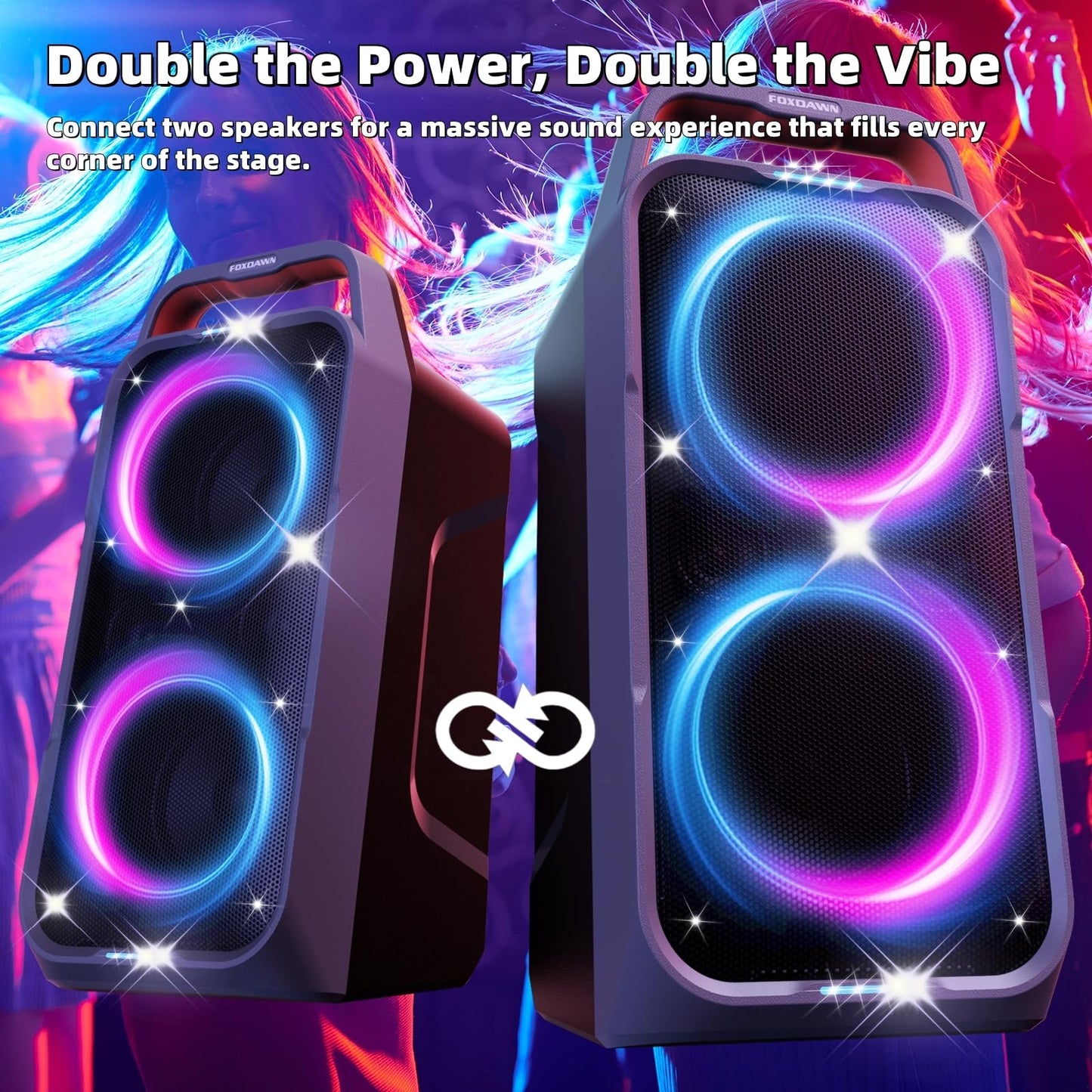 Foxdawn Portable Bluetooth Speaker: 240W Peak Powerful Loud Sound Deep Bass Wireless Boombox Large Subwoofer 15 Hours Battery Life Fast Charging with Led Light Show for Party Outdoor Camping Backyard