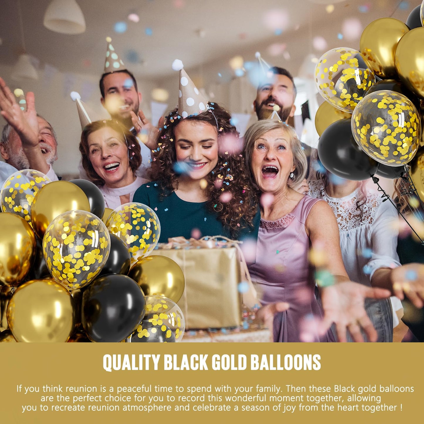 OWill Black and Gold Confetti Balloons, 100pcs 12 Inches Black and Gold Balloons for Birthdays, Graduation Decorations, Weddings & Arches, Garlands & Party Decorations