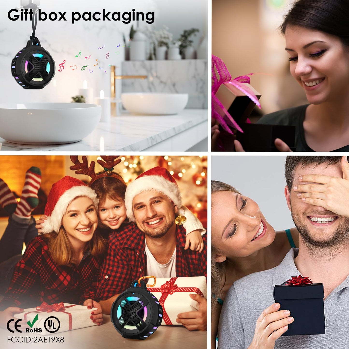 Upgraded, Portable Bluetooth Speaker, Certified IP67 Waterproof Shower Speaker, Silicone Case, 10W Powerful Bass, 24Hrs Playtime, Small, Floating, RGB Lights, Clip, for Pool Beach Kayak Travel Gifts