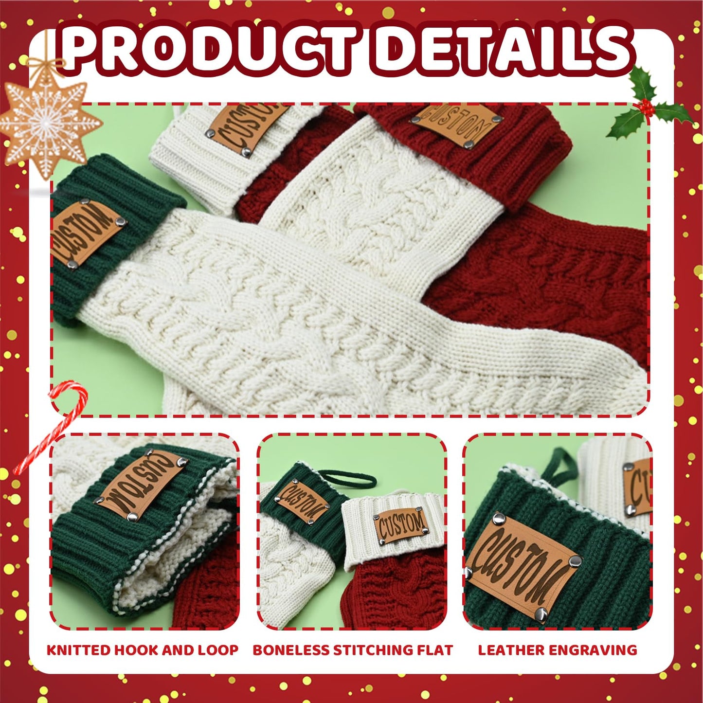 Bliver Personalized Christmas Stockings Custom Christmas Stockings with Names Knitted Stockings for Christmas Holiday Decor, Santa Claus Decor