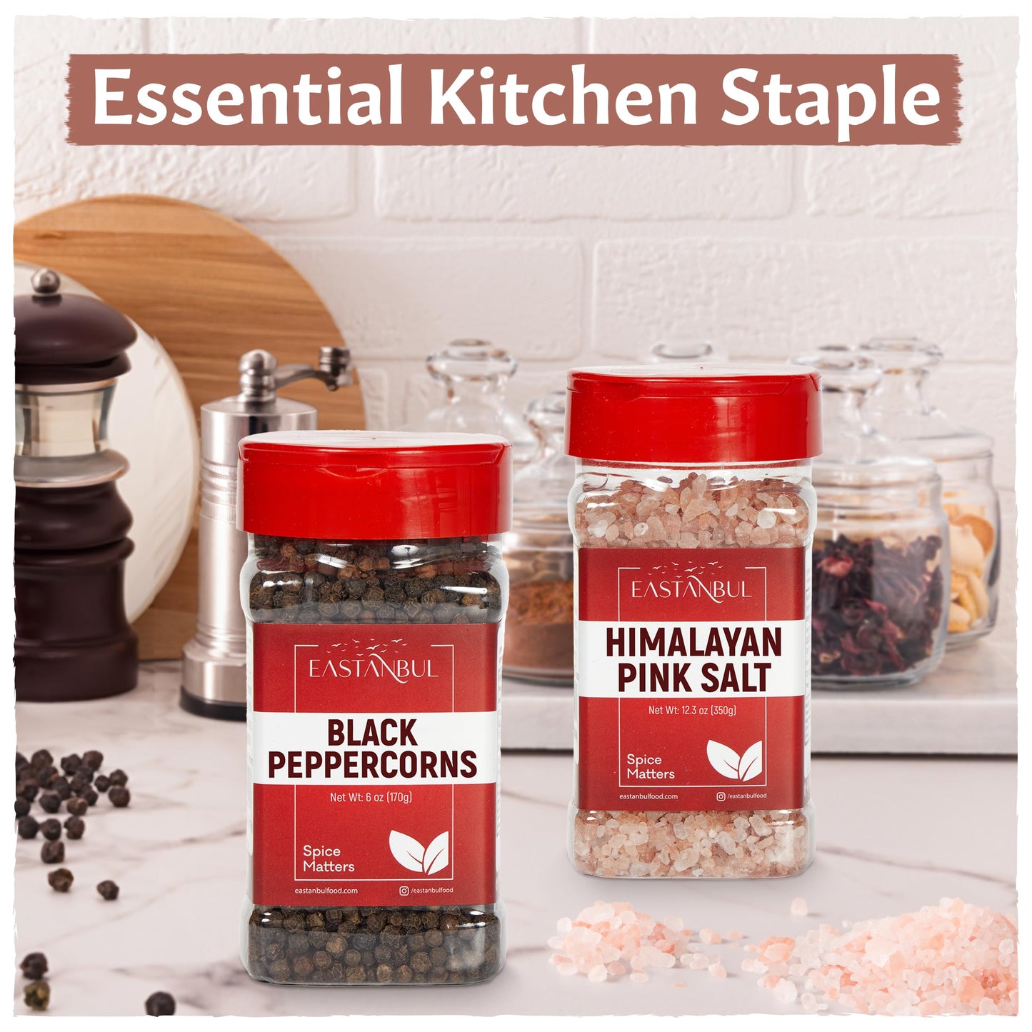 Salt and Pepper for Grinder Refill, Peppercorns Whole 6oz, Pink Himalayan Salt 12.3oz, Peppercorns for Grinder Refill, Himalayan Pink Salt and Pepper, Spice Buddies Series, Gift Box