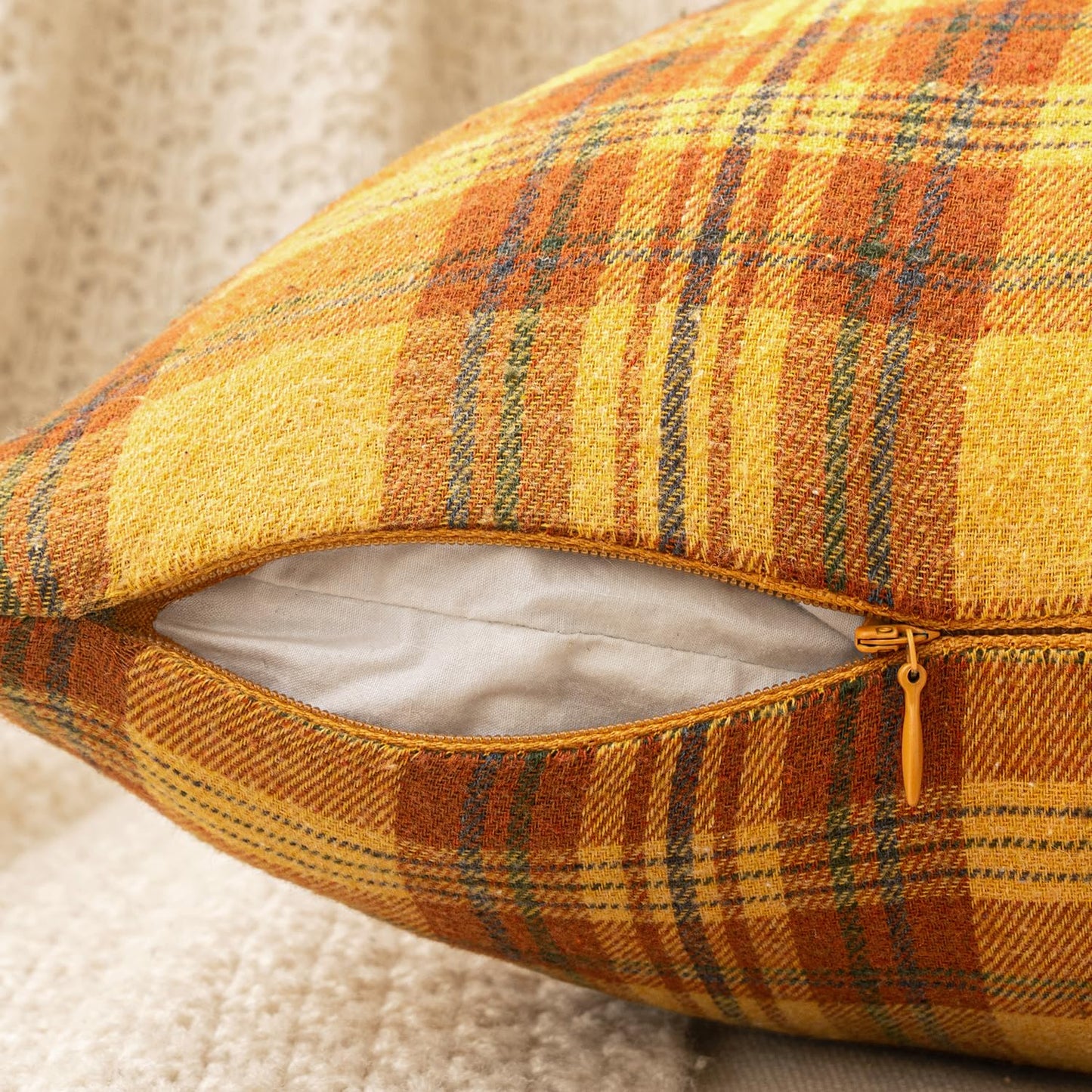 Woaboy Set of 2 Scottish Tartan Plaid Throw Pillow Covers Farmhouse Classic Plaid Decorative Square Cushion Cases Fall Autumn Christmas Home Decor for Sofa Couch Livingroom Bed 18x18 Inch,Orange