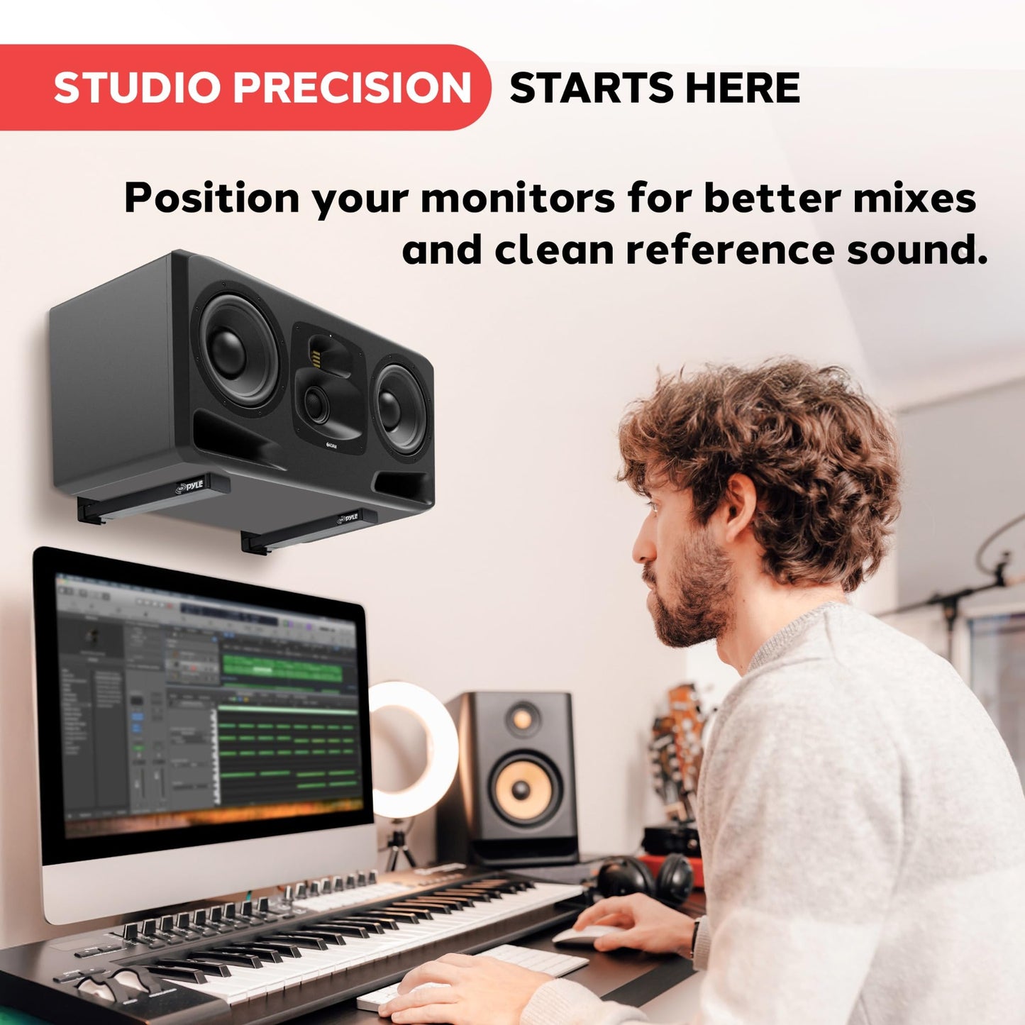 Pyle Adjustable Speaker Wall Mount Brackets - 2 Pack Extendable Steel Arms for Center Channel, Small or Large Speakers & Soundbars - 110 lbs Capacity, 6.7-11.8" Depth - Includes Mounting Hardware