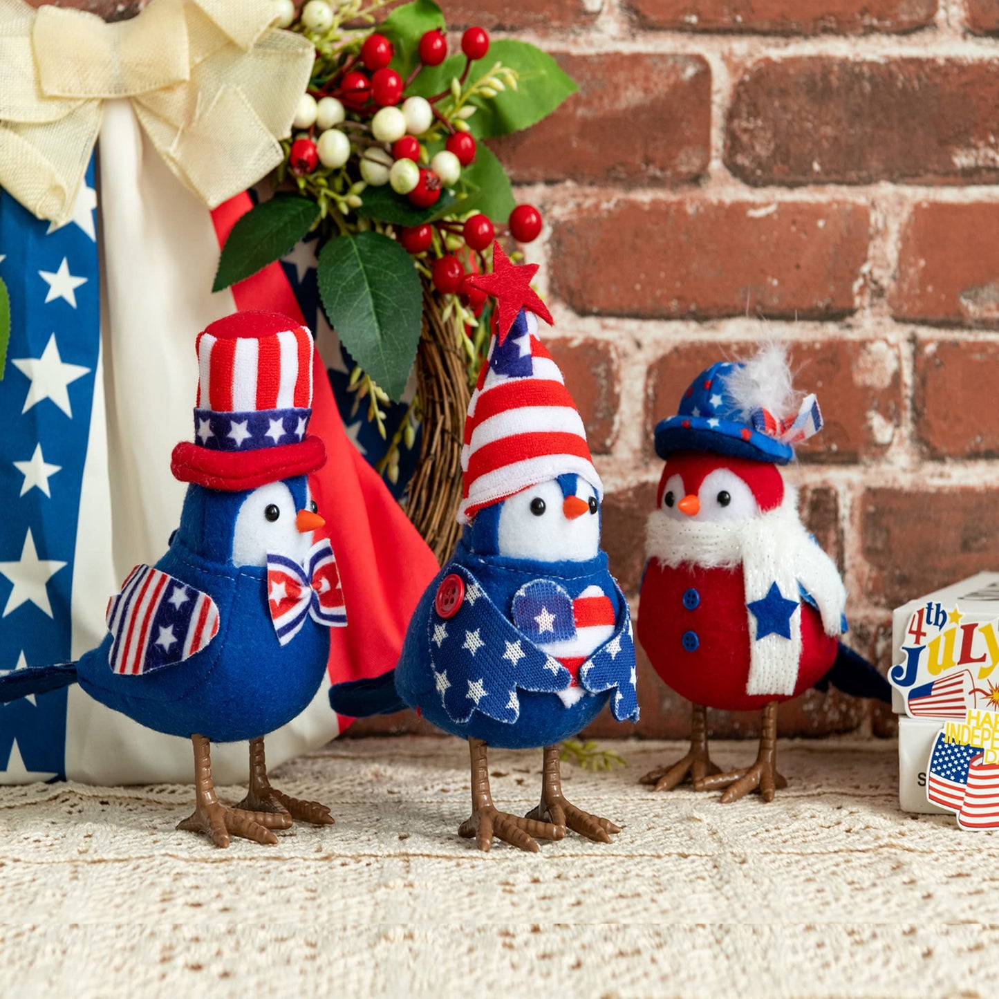 FENGJIDA Patriotic Decorations - American Independence Day Gift: 3 Pcs Handmade USA Birds for Home Table Ornaments - Decorations for Patriotic Holidays