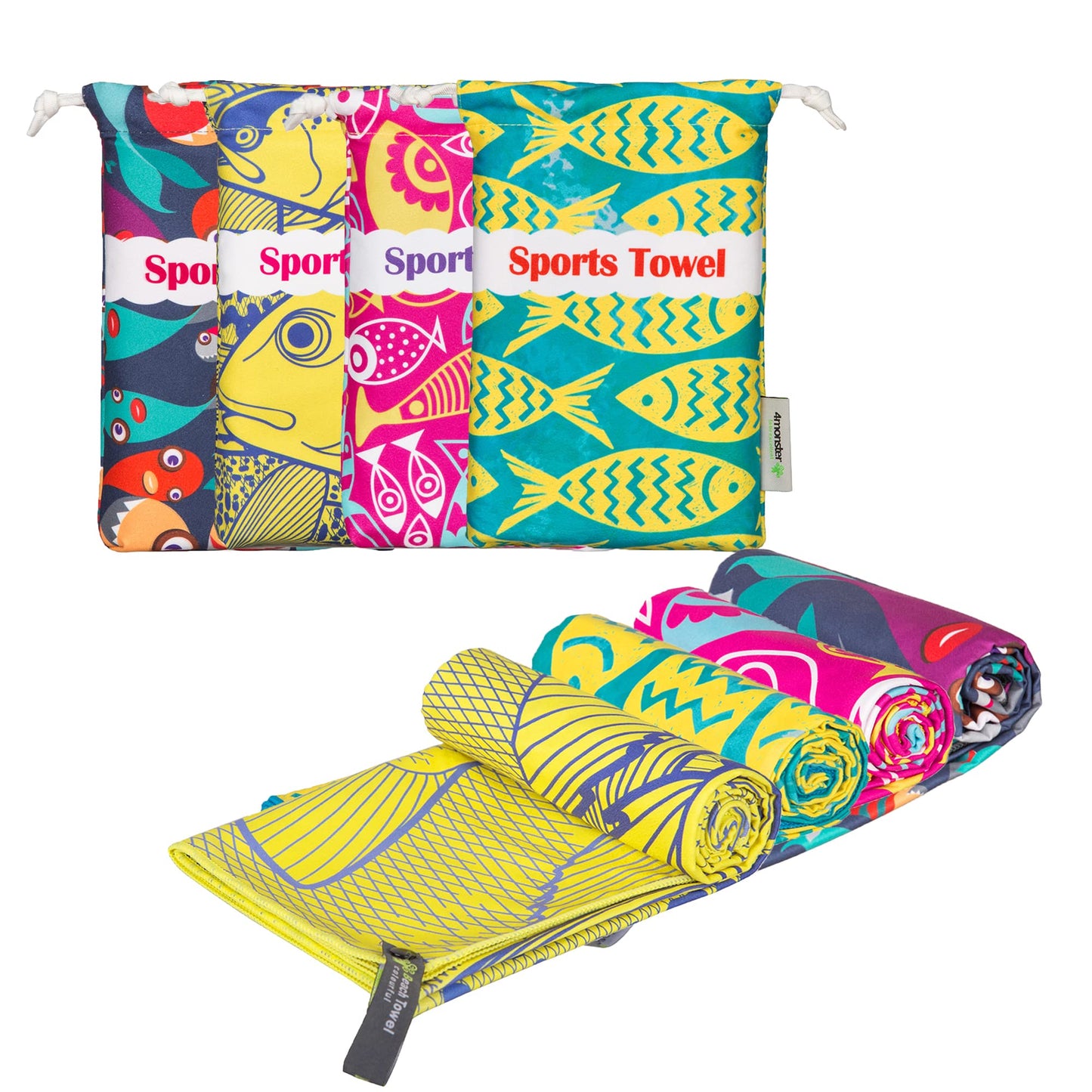 4Monster Microfiber Beach Towel Quick Dry,Super Absorbent Lightweight Travel Towel for Swimmers, Sand Free Camping Towel, Beach Towels for Pool,Swim,Water Sports,Yoga