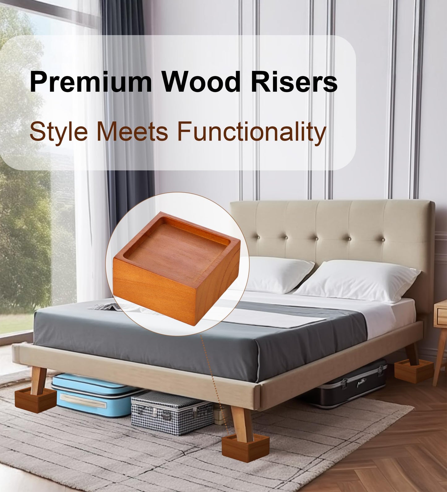 Lufia Wood Bed Furniture Risers 2 Inch, Solid Pine Wood Furniture Risers: Enhance Durability, Comfort, and Style with Effortless Installation and Added Functionality