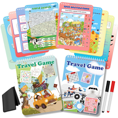 2 Pack Reusable Activity Game for Kids Ages 4-8, 8-12,Travel Games Include 56 Different Game,1-2 Players,Toy & Learning Tool for Road Trip Airplane Activity