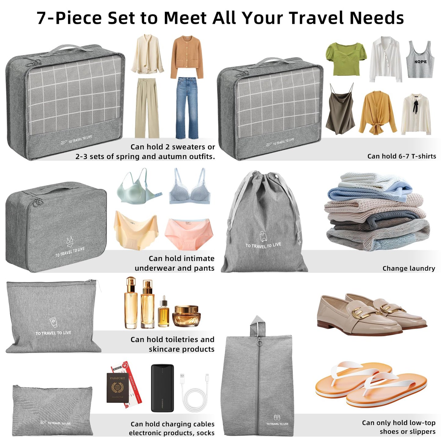 AQUAVOY Packing Cubes, 7 Set Packing Cubes for Travel, Suitcase Organizer Bags Set, Fabric Travel Cubes for Packing Luggage Organizers Bag, Traveling Organizer Bags for Luggage, Kids