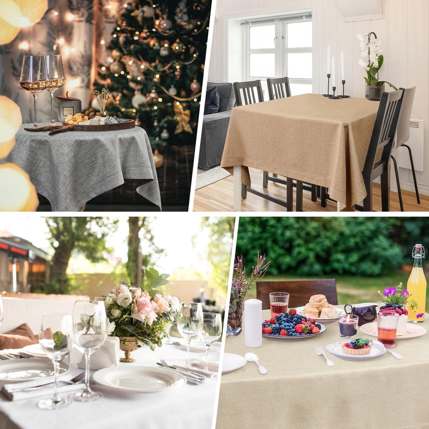 NEWISHER Farmhouse Oval Hemstitch Border Tablecloth Neutral Faux Linen Table Cloth Rustic Table Cover for Dining Kitchen Party Holiday Home (Flaxen, 52x70 Inch)