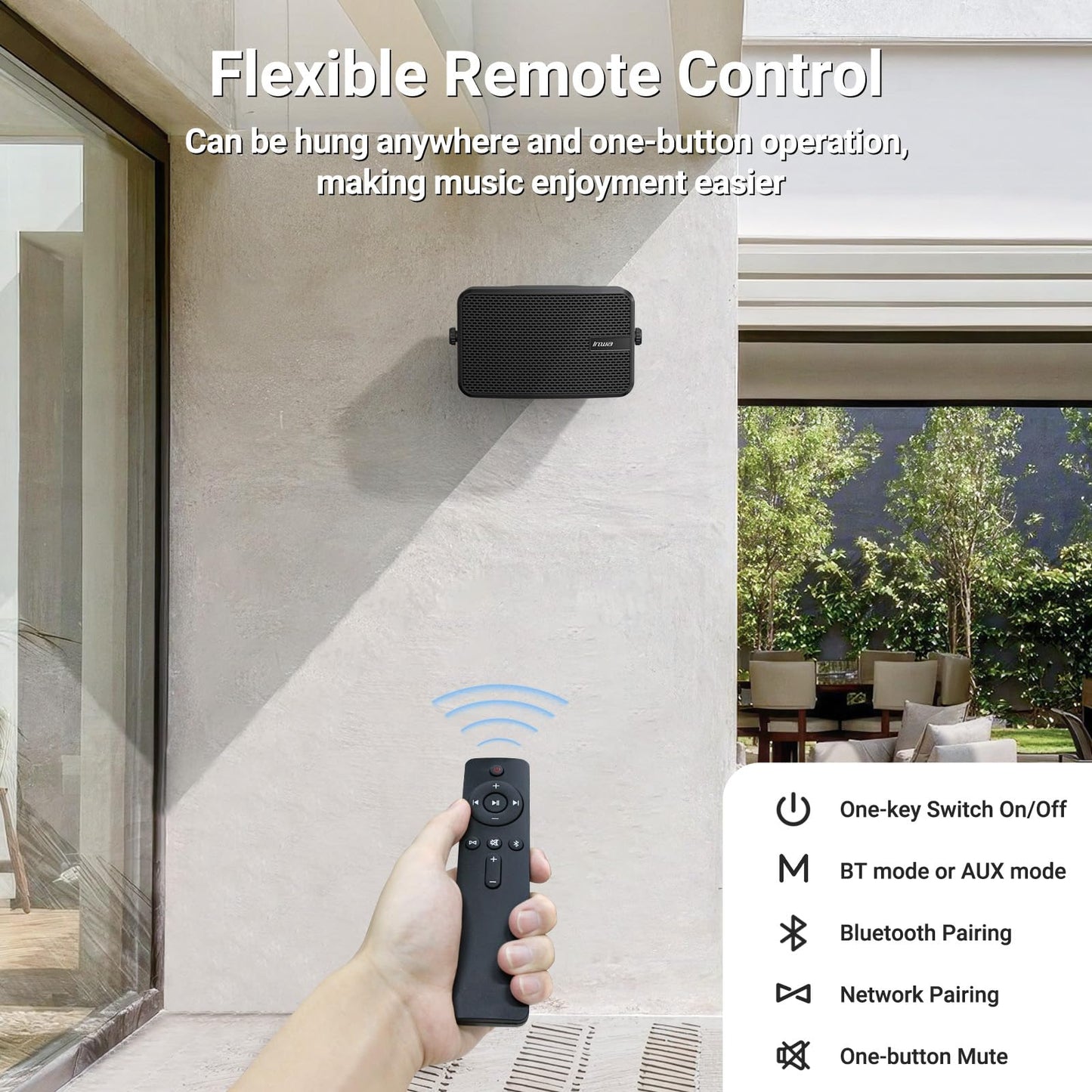 Inwa Outdoor Bluetooth Speakers, 400W Active Passive Wall Mount Speaker, Waterproof Wireless Indoor/Outdoor Stereo Sound Set W/Aux in, Sound System for Patio/Porch/Gazebo/Garage(Pair, Ivory Black)