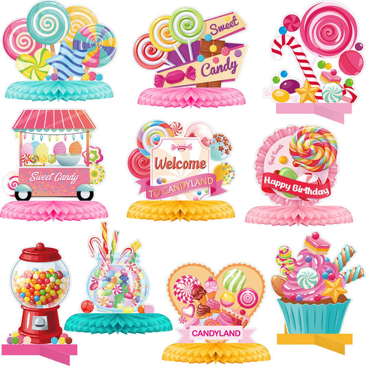 Marspark 10 Pieces Candyland Party Decorations Lollipop Table Topper Sweet Candy Table Centerpieces Boho Honeycomb Centerpieces Lollipop Decorations for Birthday Baby Shower Sweet Shop Party (Candy)