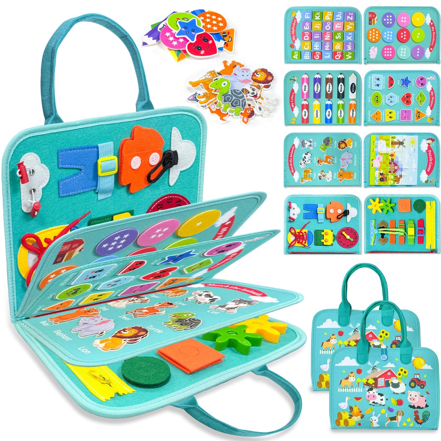 Walenty Busy Board Montessori Toys for Toddler Boy Girl Birthday Gifts, Busy Book Sensory Learning Toys for Toddlers, Educational Activities Airplane Car Travel Toy for Toddlers