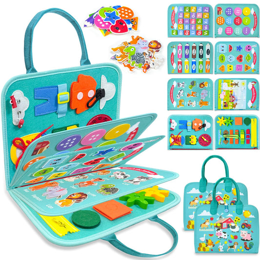 Walenty Busy Board Montessori Toys for Toddler Boy Girl Birthday Gifts, Busy Book Sensory Learning Toys for Toddlers, Educational Activities Airplane Car Travel Toy for Toddlers