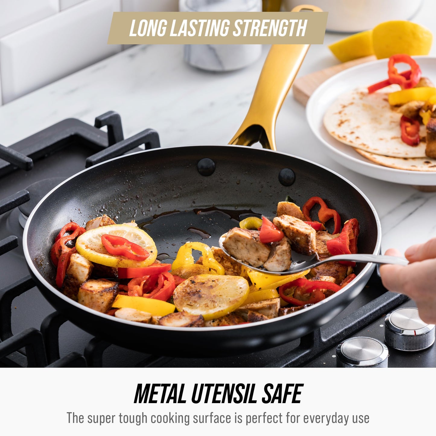 Blue Diamond 14 Piece Induction Nonstick Cookware Set, Diamond Infused PFAS-Free Ceramic Nonstick Pots & Pans, Durable Metal Utensil Safe, Dishwasher Safe, Oven & Broiler to 600F, Black/Gold