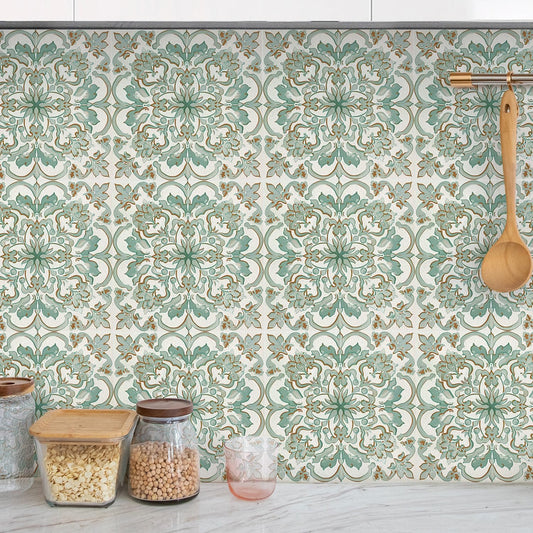 AM AMAONM 10pcs 20x20cm Removable Square Vintage Floral Pattern Tile Stickers 3D Decorative Peel and Stick Vinyl Self Adhesive Wall Tiles Decor Decals for Kitchen Backsplash Bathroom Furniture (A)