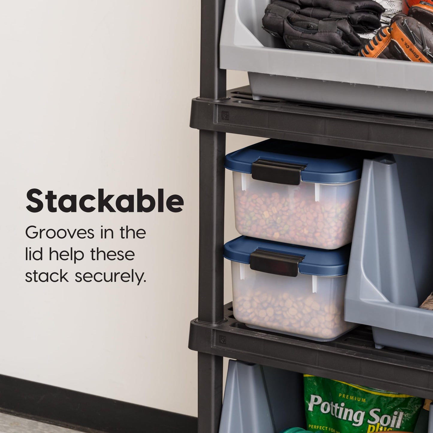 IRIS USA WeatherPro Airtight Pet Food Storage Container, Up to 14 lbs, Dog Cat Bird and Other Pet Food Storage Bin Keep Pests Out Translucent Body BPA Free Stackable, 2 Pack, Navy