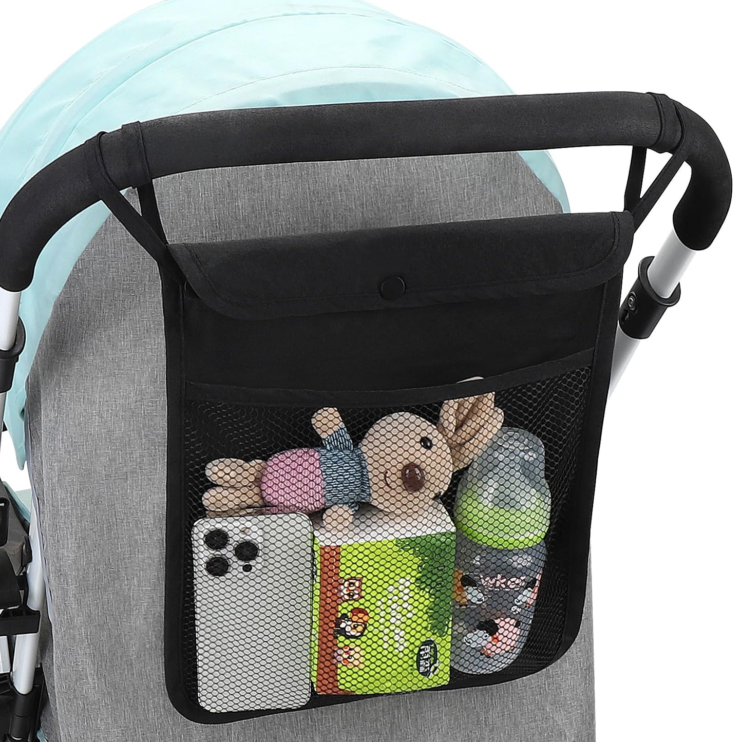 Accmor Universal Stroller Organizer, Mesh Bag Fits for Uppababy, Nuna, Britax, Doona Strollers, Non-Slip Adjustable Stroller Mesh Cargo Net Storage Caddy Accessories