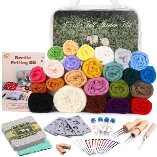 Mayboos Needle Felting Kit,12 Pieces Doll Making Wool Needle Felting Starter Kit with Instruction,Felting Foam Mat and DIY Needle Felting Supply for DIY Craft Animal Home Decoration Birthday Present