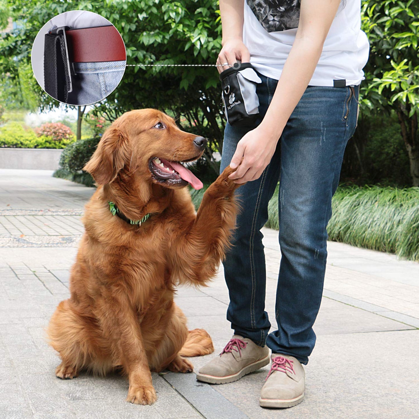 AMZNOVA Dog Treat Bag, Puppy Training Pouch, 3 Cups Animal Walking Snack Container Best Hiking Toys Pack Dispenser Carries with Waistband, Black