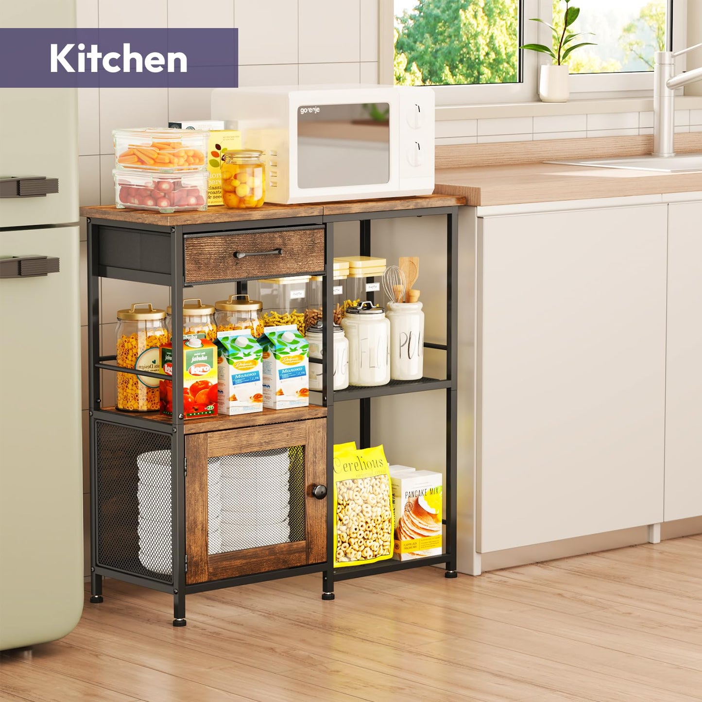 SWTYMIKI Coffee Bar Cabinet for Home - Farmhouse Coffee Stand Station Multi-Purpose Buffet Sideboard Cabinet with Drawers - Kitchen Bar Table for Living Room, Corner, Small Space, Espresso