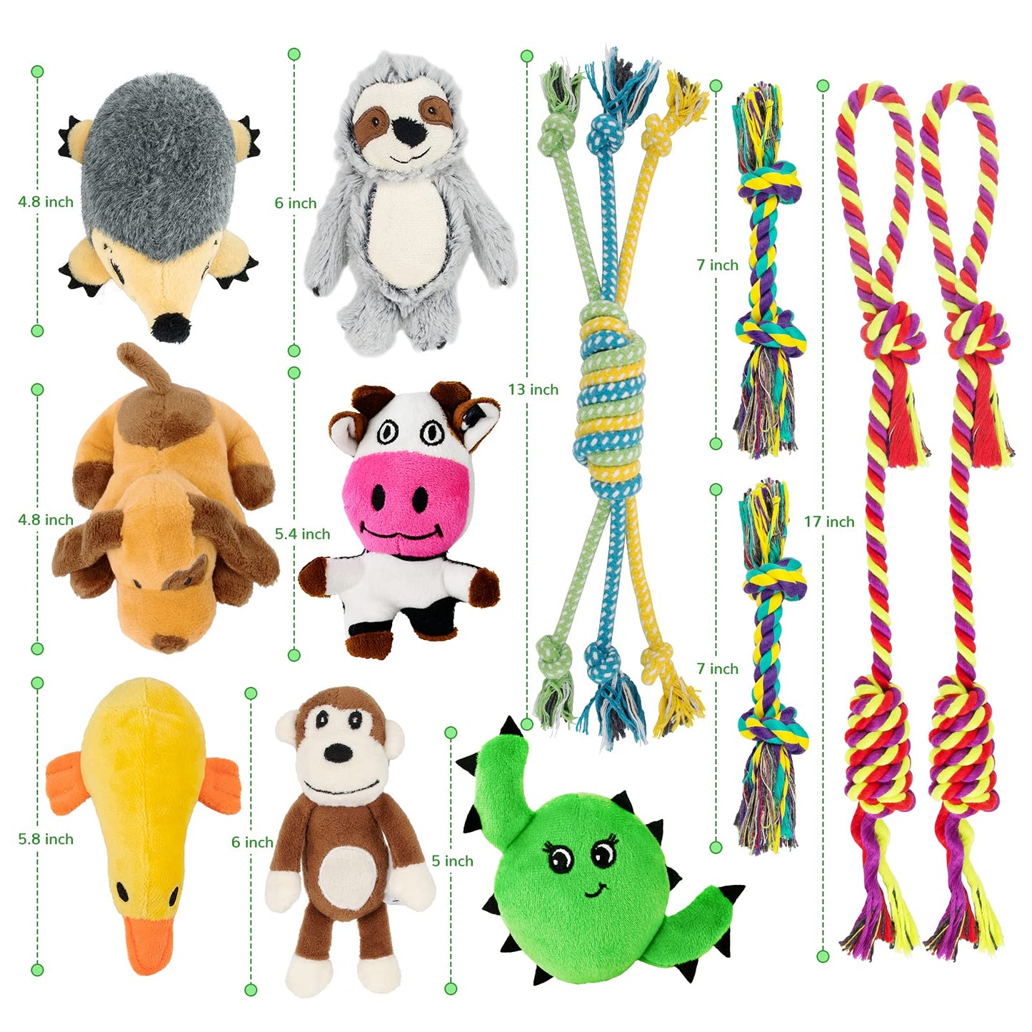 LEGEND SANDY Puppy Toys, Squeaky Dog Toys for Small Dogs, 12 Pack Puppy Chew Toys for Teething, Dog Rope Toy and Cute Stuffed Animals Value Bundle