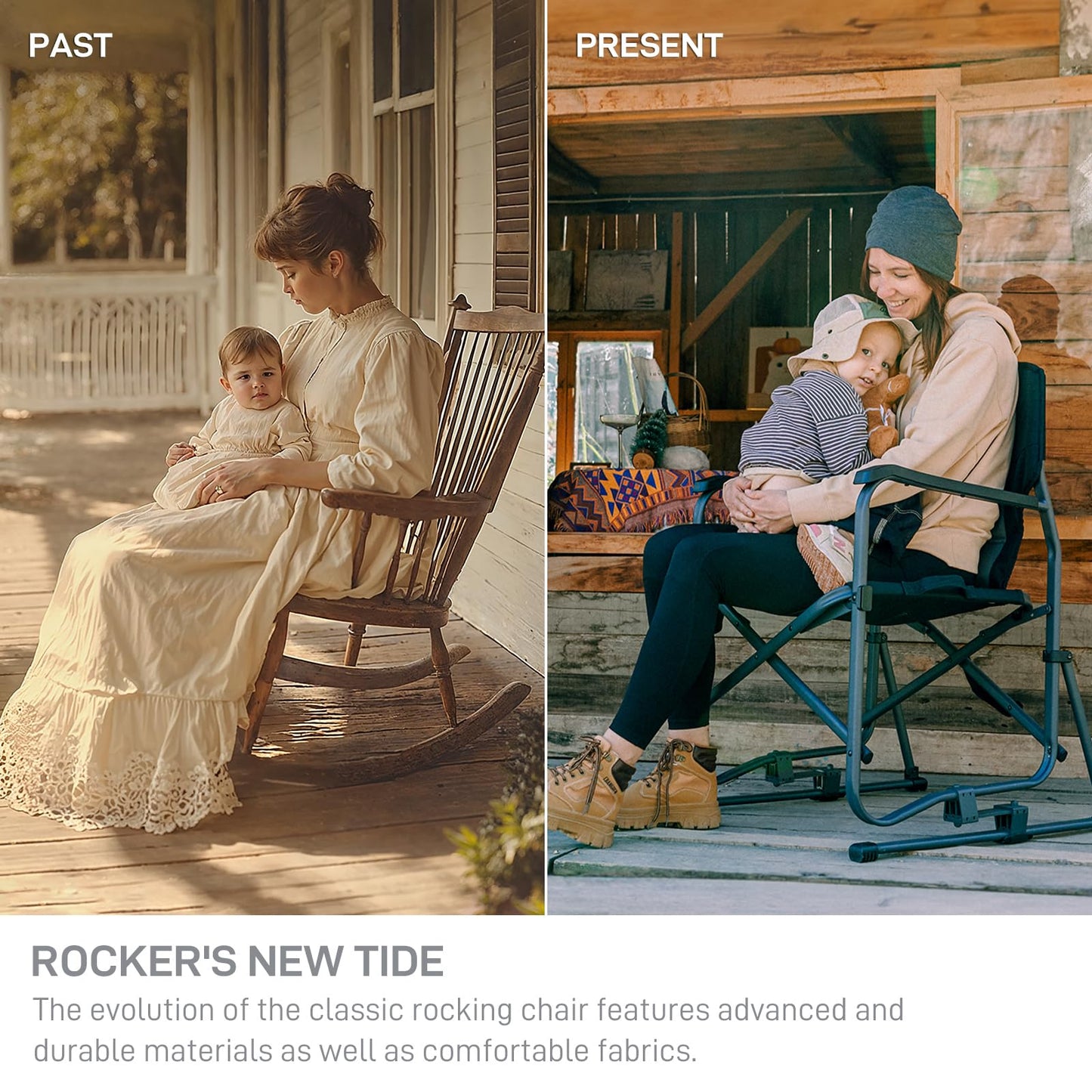 EVER ADVANCED Rocking Chair Outdoor, Quick Set Rocker Camping Chair for Adult, Foldable Rocker Chair Lightweight, Portable Folding Rocker Chair for Patio, Living Room, Balcony, Supports 300 LBS, Black