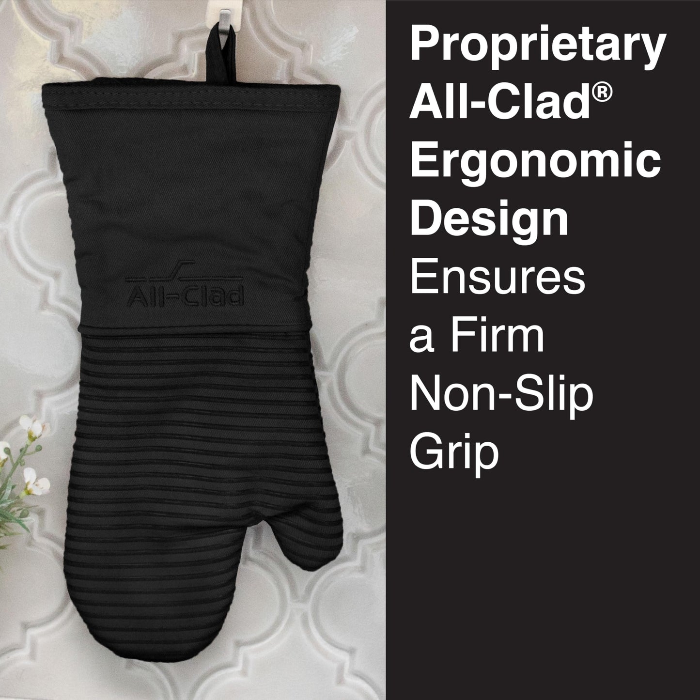 All-Clad Silicone Oven Mitts: Heat Resistant up to 500 Degrees - 100% Cotton & Silicone, 14"x7" Oven Mitt for Kitchen and Barbecue, 2-Pack, Black