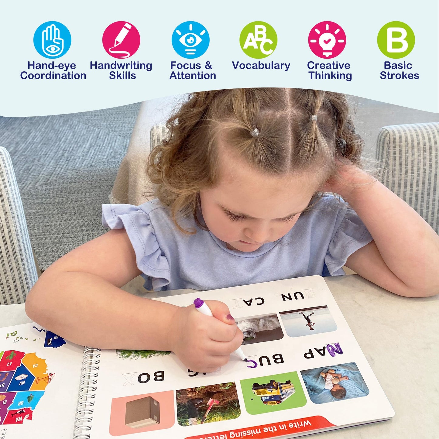 BenBen Preschool Learning Activities, 50 Pages, Tracing Books for Kids Ages 3-5, Kindergarten Workbooks, Toddler Writing Practice, Pre K Busy Book Educational Toys, Autism Learning Materials