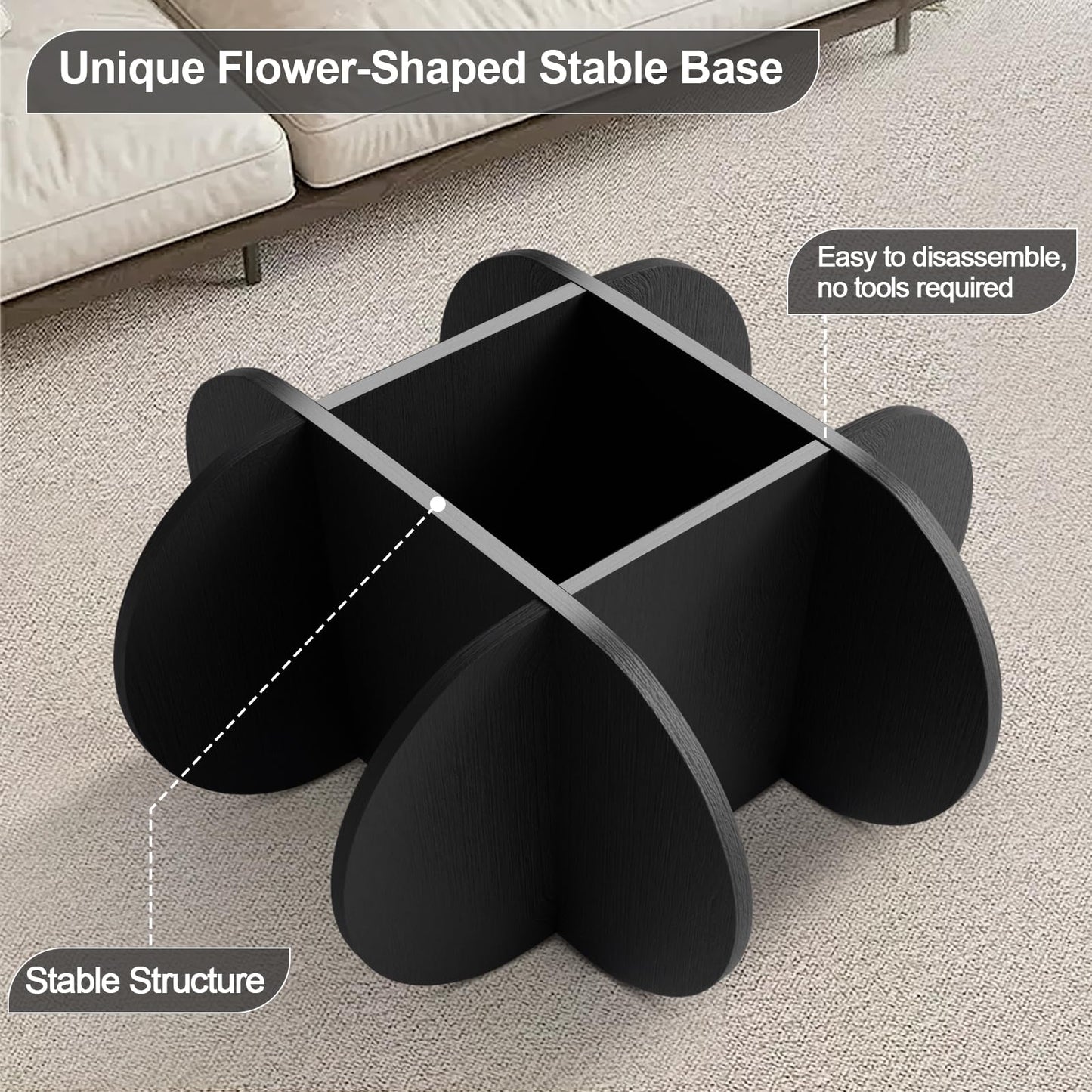 Coffee Table,31.5"Round Glass Coffee Table for Living Room Mid Century Modern Coffee Table Unique Circle Center Table with Wood Base Rustic Accent Center Cocktail Table for Home Small Space（black）