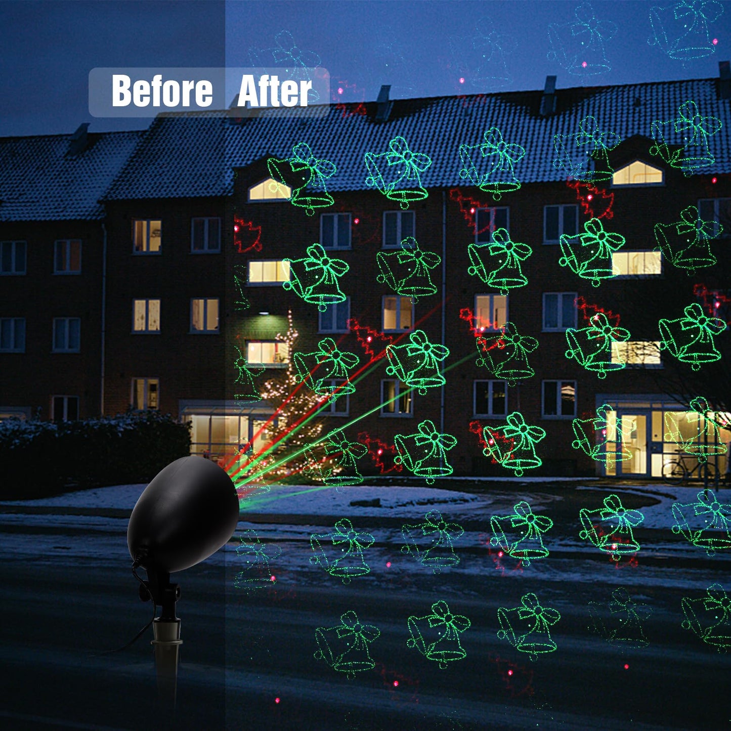 Laser Christmas Projector Lights Outdoor, Rotating Red Green Christmas Laser Lights with Timmer, Remote Control, Waterproof Holiday Light Projector for Indoor Outdoor Garden Patio Wall