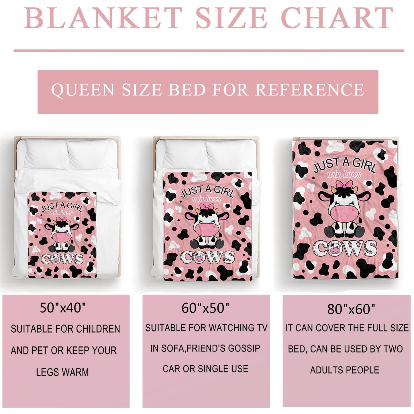 Cow Blanket Gifts for Girls Women Soft Flannel Cow Throw Blanket Birthday Gifts Decor Stuff 50" x 40"