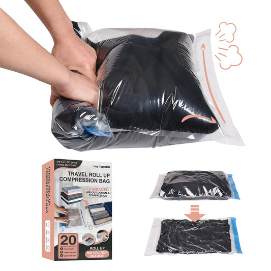 Compression Bags for Travel - Travel Essentials - 12 Pack Space Saver Bags - No Vacuum Needed - Compression Packing Bags for Cruise Accessories