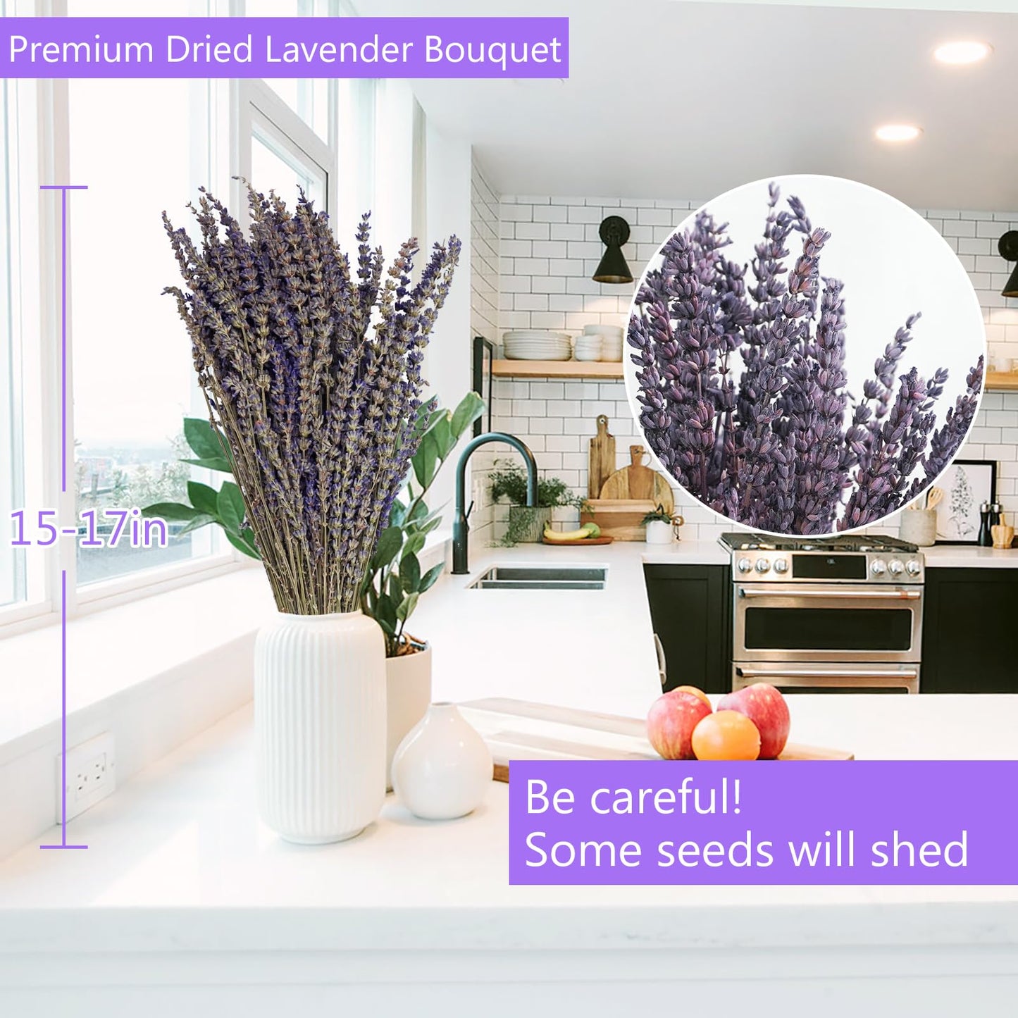 Dried Lavender Bundles, Uieke Natural Dried Lavender Flowers 280-300 Stems 16“ for Home Weeding Decoration Flower Arrangements Home Fragrance 2 Bundles