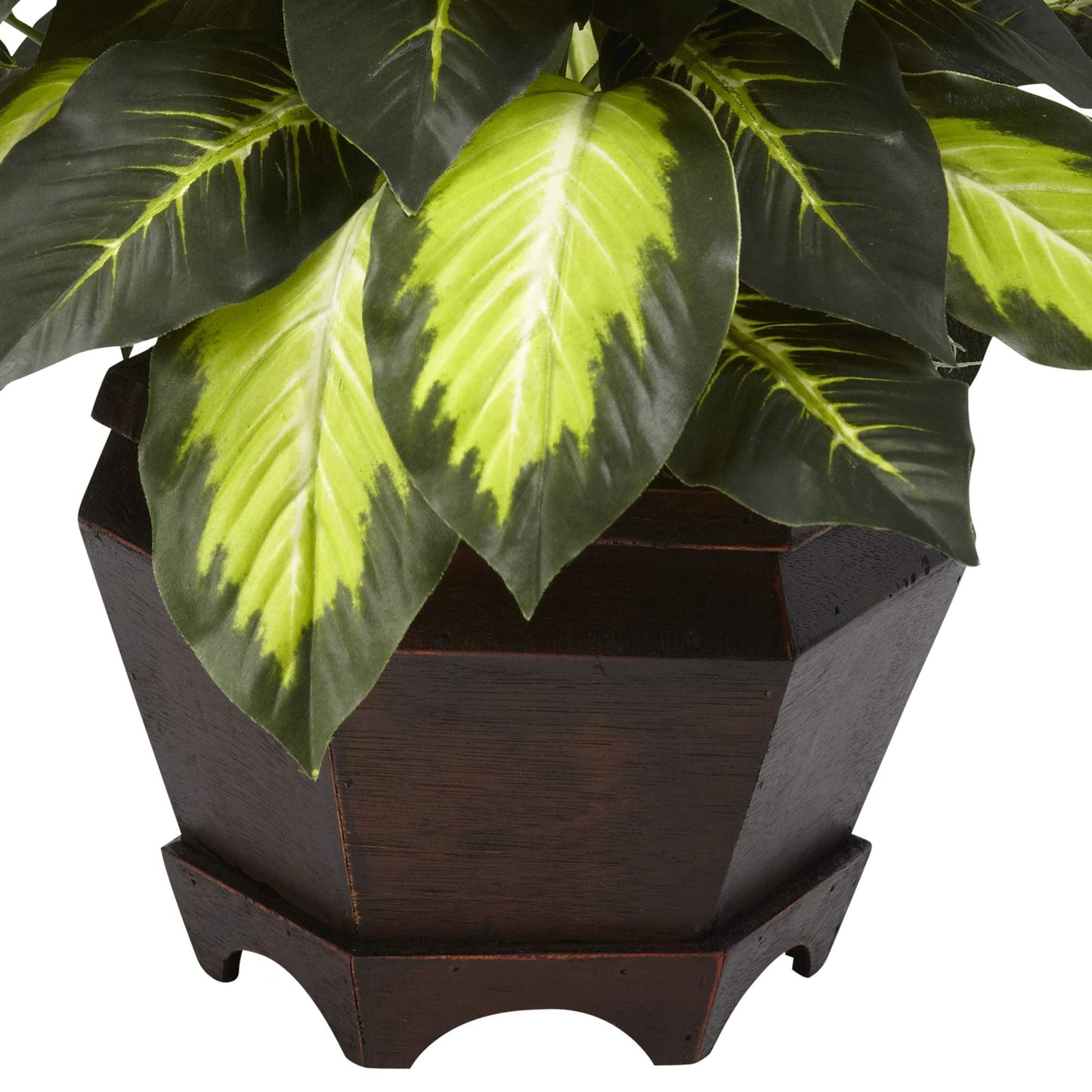 Nearly Natural 22IN Artificial Triple Golden Dieffenbachia Plant with Decorative Wood Planter, Faux Plant for Indoor Home Décor
