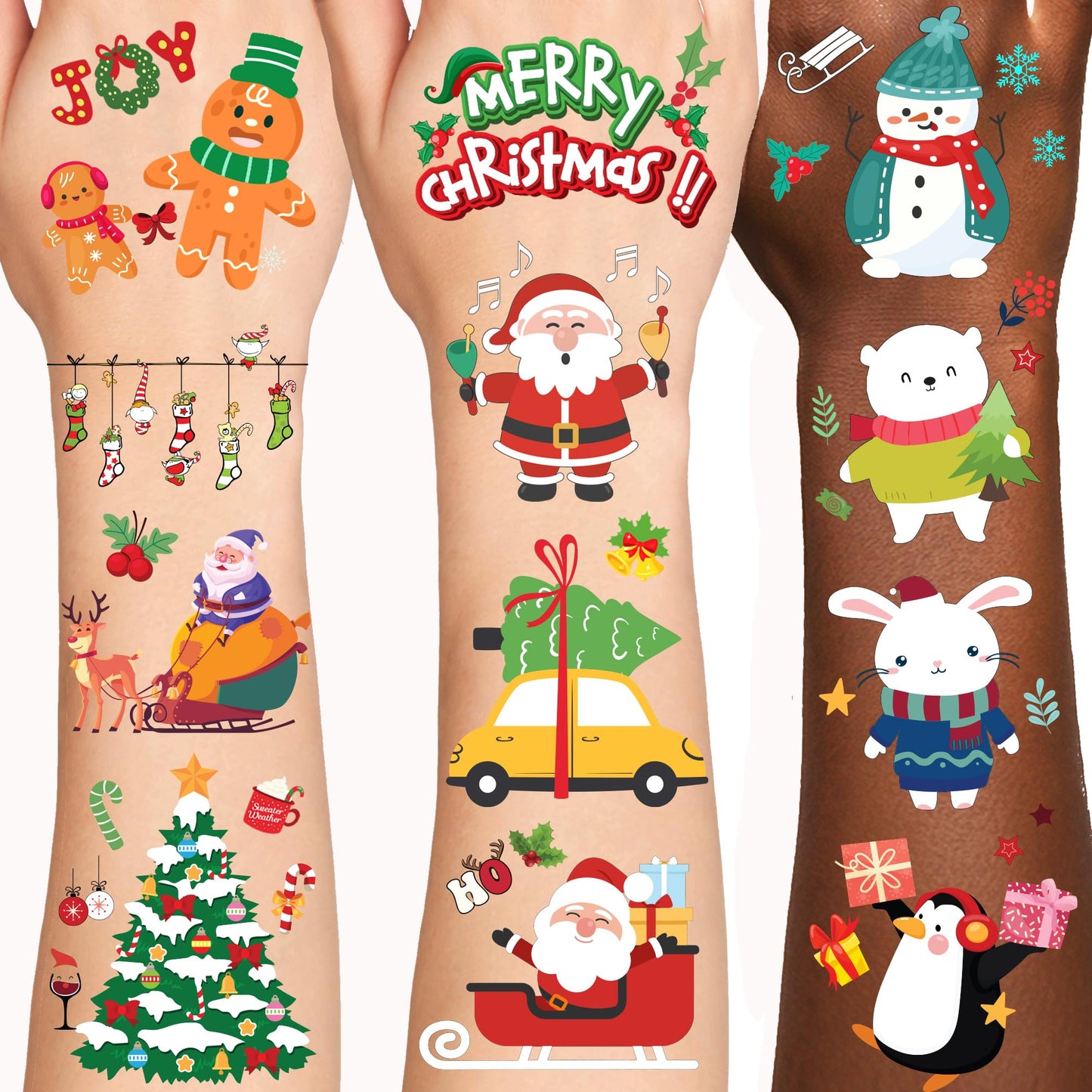 Christmas Temporary Tattoos for Kids Stocking Stuffers and Gifts, Christmas Tattoos Stickers, Holiday Party Supplies, Holiday Decorations Supplies