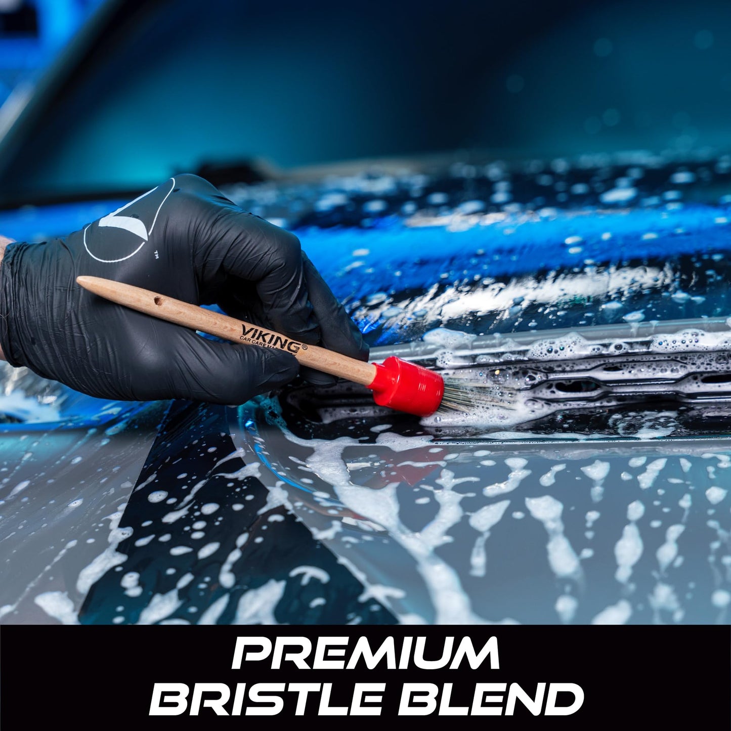 VIKING Car Detailing Brush Set for Car Cleaning Kit, Super-Soft Bristles for Exterior Detail, Includes Small, Medium, and Large Diameter Brush Heads, 3 Pack, Red