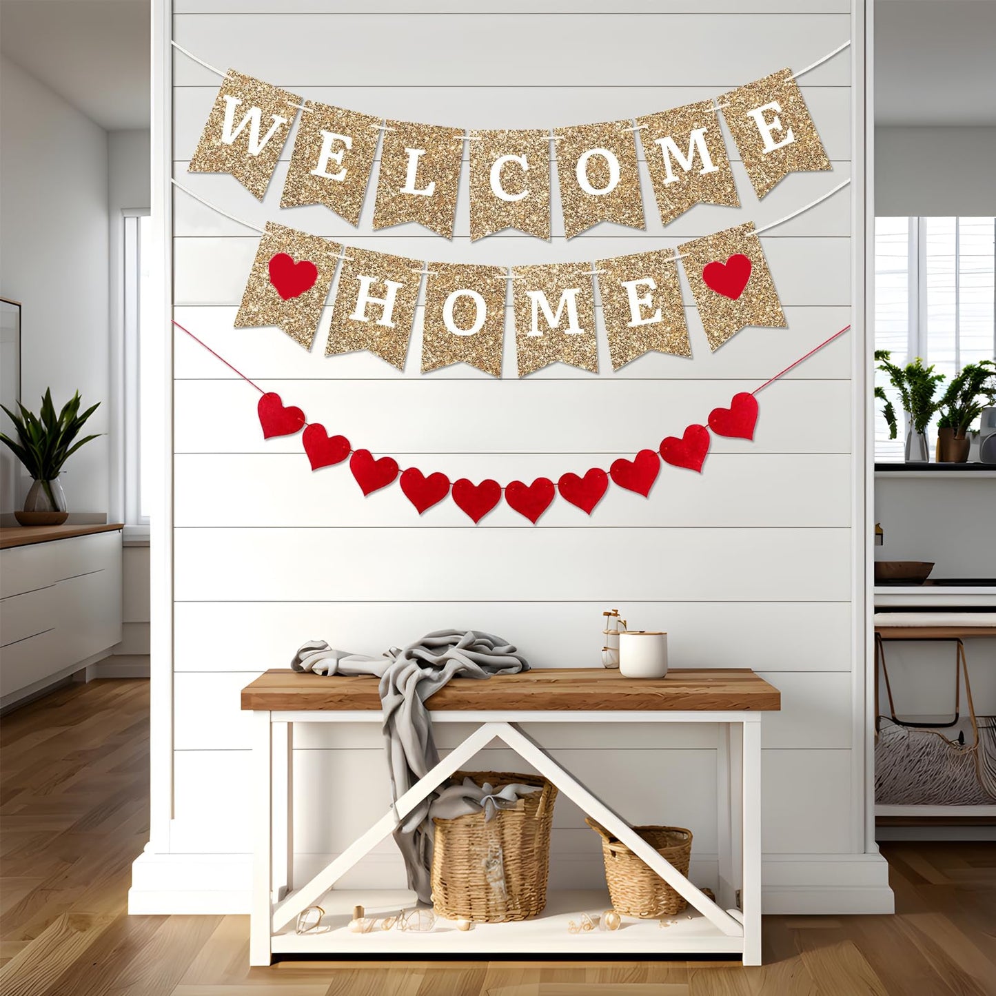 Gold Welcome Banner - Home Decoration, Ready to Hang - Housewarming & Military Commemorations - 8 ft Strand