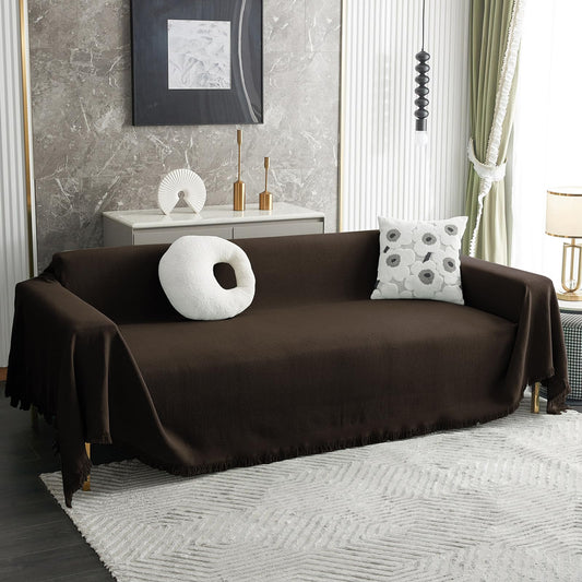 MYSKY HOME Sofa Cover for 2 Cushion Couch - Geometrical Slipcover for Living Room Sectional and Dogs (X-Large, 71" x 118", Chocolate)