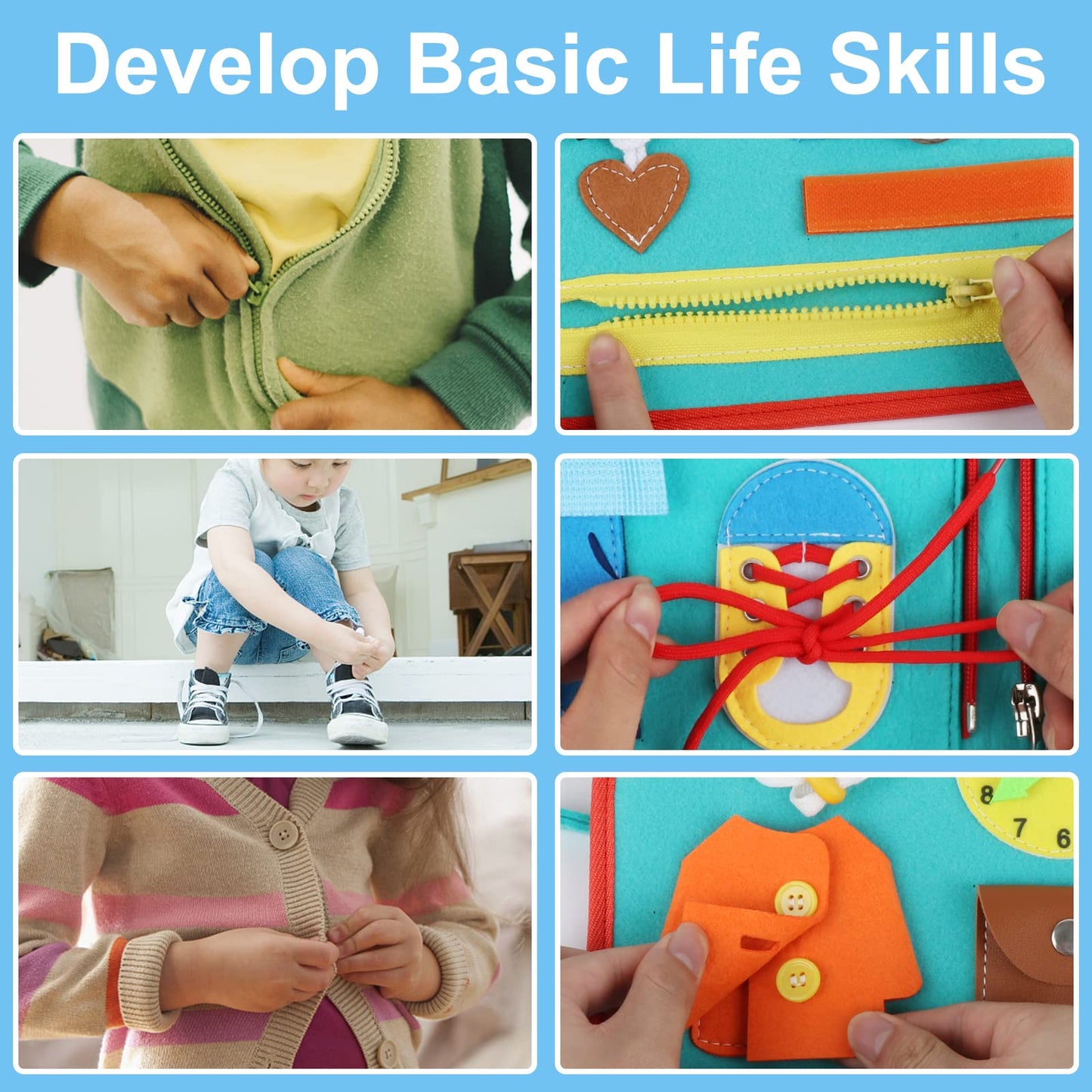 FASTSPOK Busy Board Montessori Toys for 1 2 3 4 Year Old Boy & Girl Birthday Gifts, Busy Book for Toddlers 1-3, Sensory Educational Travel Toys, Preschool Activities for Learning Fine Motor Skills